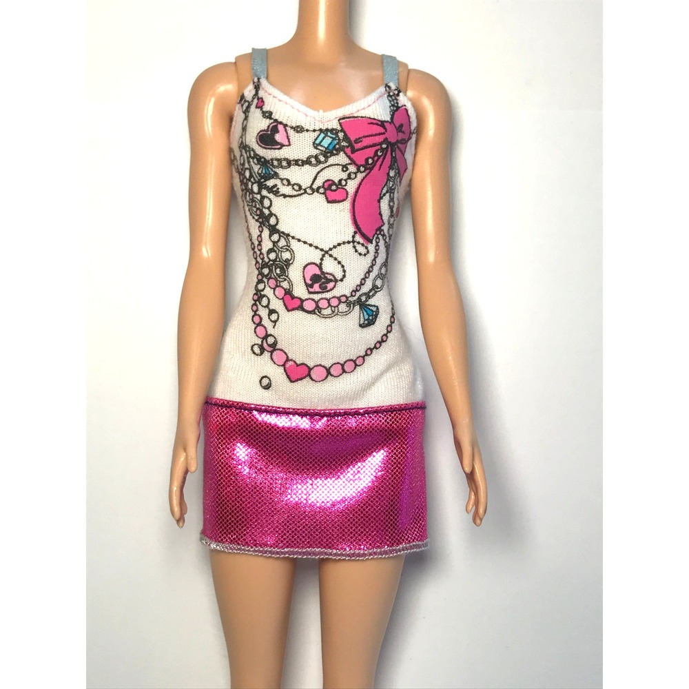 Barbie Doll Clothing 2011 Fashionistas W3168 White Necklaces Pink Skirt Dress